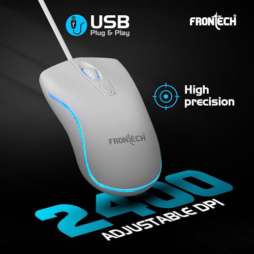 Image of Frontech Quantum Striker Gaming Combo | Rainbow Backlit Keyboard with Optical Mouse | 2400 DPI Adjustable | 4 Button Mouse | USB Plug & Play | 104 Keys | 1 Year Warranty (KB-0050WHT)