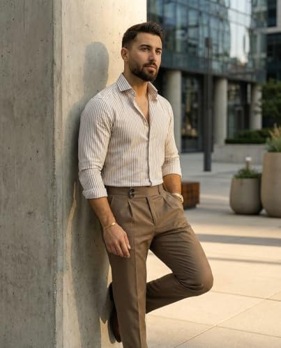 Image of IndoPrimo Men's Striped Shirt | Premium Slim Fit Full Sleeve Formal Casual Shirt | Button-Down Cotton Shirt for Office