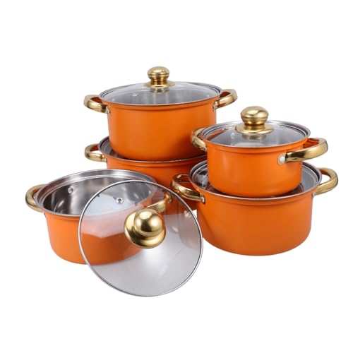 Ciieeo 5 juegos Ollas Acero Inoxidable para Inducción con Tapa de Vidrio y Mango Ergonómico Incluye Olla para Sopa y Fideos Base Gruesa para Distribución Uniforme del Calor Fácil