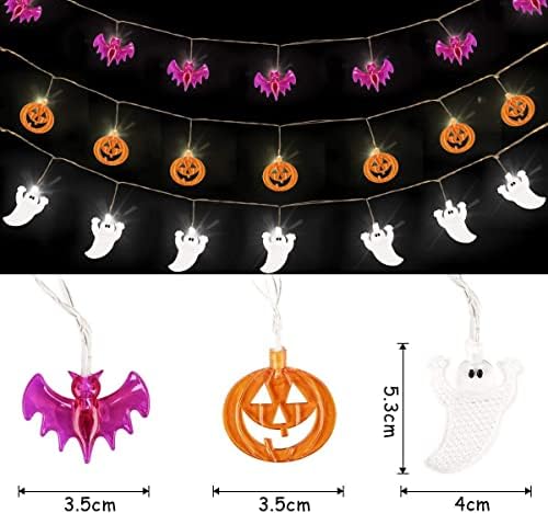 GIGALUMI 3er Set Halloween String Lights 3.75m Battery Operated Pumpkin Bat Ghost Halloween Lights Decoration for Halloween, Christmas, Party