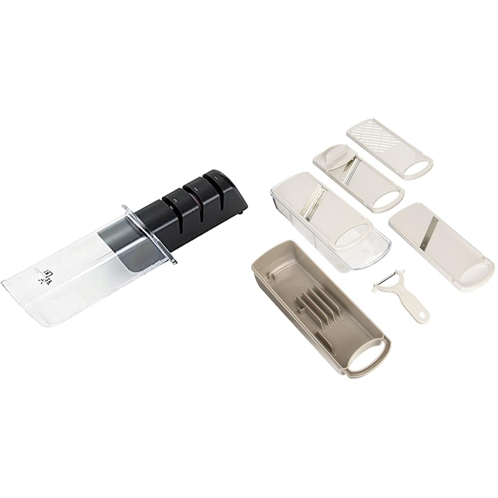 【セット買い】貝印(Kai Corporation) KAI 関孫六 シャープナー 包丁研ぎ器 ダイヤモンド & セラミック 日本製 AP0308 + 貝印(Kai Corporation) KAI 調理器セット デリコ 日本製 DZ0746 ステンレス鋼 透明