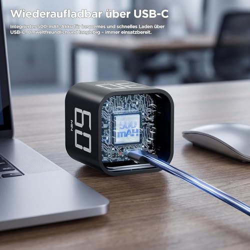 Image of Cube Pomodoro Timer with 5 /10 /30 /60 Minute Presets & Custom Countdown, Flip Rotating Desk Productivity Timer with Adjustable Volume for Study, Work, Kitchen, School & Task Focus