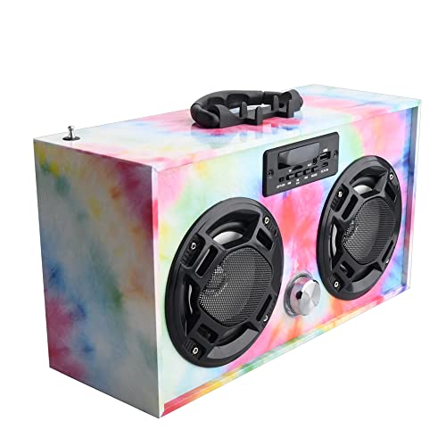 Wireless Express - Mini Boombox With Led Speakers –Retro Bluetooth Speaker W/Enhanced Fm Radio - Perfect For Home And Outdoor (Tie Dye) #TOP4