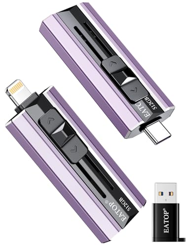 EATOP 512GB Flash Drive Intended for iPhone iPad, Memory Stick Storage for Photos and Videos Backup, Compatible with iPhone iPad Android PC, Plug and Play, No Application Required (Light Purple)