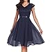 Kleid Hochzeitsgast Damen | Festliches Elegantes Spitzenkleid mit Kurzarm & Rüschen | Cocktailkleid & Abendkleid für Hochzeit und Abschlussball aus Chiffon,03 Blau,S