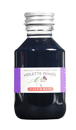 Jacques Herbin 17077T - Writing Ink Bottle - 100ml - Fountain pens - Roller pens - Violette pensée Colour - Calligraphy - Writing - Drawing - Painting