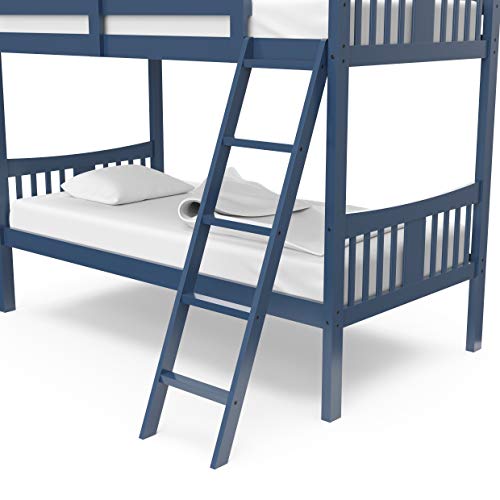 Storkcraft Caribou Solid Hardwood Twin Bunk Bed with Ladder and Safety Rail, Navy