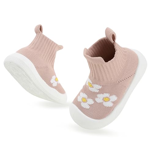 Rayayot Barefoot Shoes Toddler Lightweight Breathable Pink Floral-Print Baby Walker Shoes - Unisex Design for 9-12 Month-Old Babies