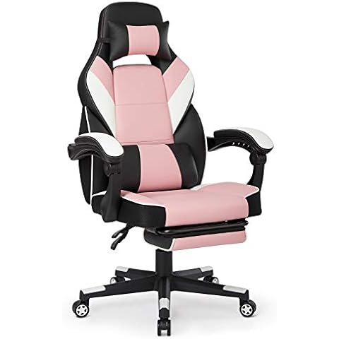 IntimaTe WM Heart Gaming Chair With Footrest Ergonomic Office Desk Chair With High Back Lumbar Support, Adjustable Racing Computer chair PU Leather Video game chair (Pink) Cover