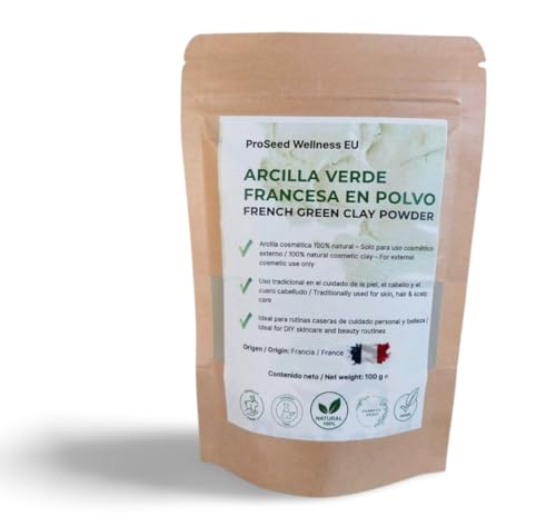 Arcilla Verde Francesa en Polvo – 100% Natural – Para Cuidado Facial, Corporal y Capilar | French Green Clay Powder – Natural Skin, Body & Hair Care – 100g