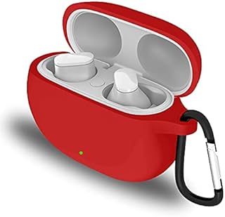 Protective Case for Beats Studio Buds Case Cover with Clip, Silicone Case Keychain Compatible with Studio Buds Protector Cover Keyring Shockproof Front LED Visible, NOT Include Earbuds (Red)