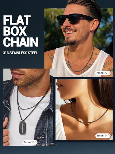Image of PROSTEEL Stainless Steel Flat Box Link Chain Necklace for Men