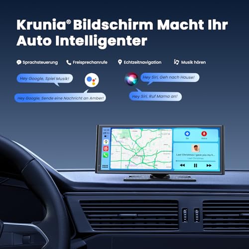 Krunia 9,26 Drahtloses Tragbares CarPlay Display für Apple CarPlay & Android Auto, OTA-Updates, Rückfahrkamera, Mirror Link, Bluetooth 5.0, Sprachsteuerung, GPS-Navigation, FM