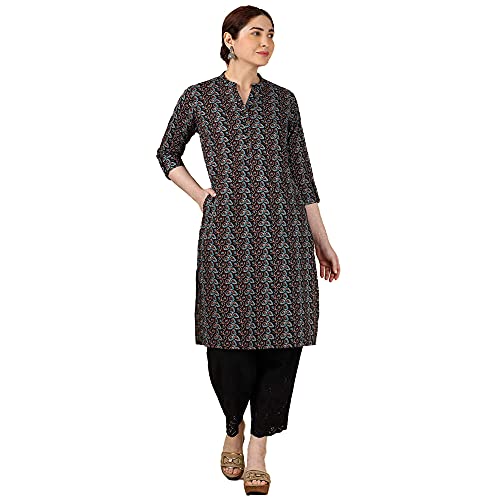 Image of Stop by Shoppers Stop Stop Printed Mandarin Collar Straight Fit Womens Kurta