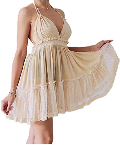 Image of ForeMode Summer Deep V Neck Bohemian Women Mini Short Dress Backless Beach Boho Dress