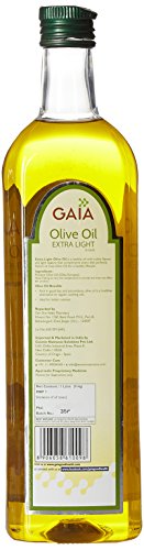 Image of Gaia Extra Light Olive Oil (1L Bottle Pack) Incredibly Healthy with Zero Cholesterol and Low Saturated Fat, Good for Frying, Roasting, Baking and All Indian Cuisine (Pack of 3)