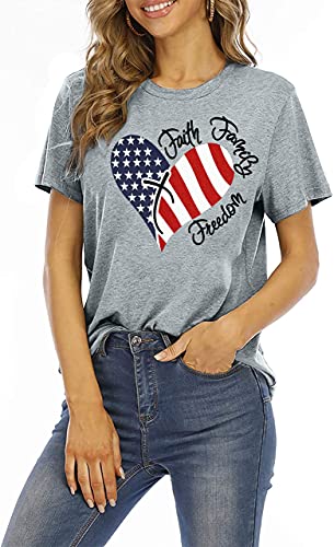 4Th Of July Shirts Women Faith Family Freedom Tshirt American Flag T Shirts Star Stripes Patriotic Shirts Top #TOP2