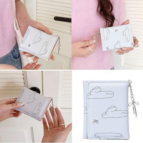 Korean Styles Bowknot Rabbits Wallet for Women PU Leather Short Wallets Purse Coin Holder and Multiple Card Slots, Black, 10.5x8.5cm2