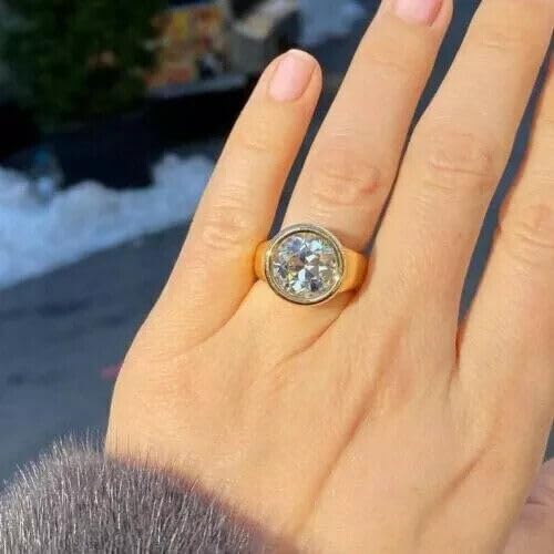 AARK & CO 4.00Ct Round Cut Lab Created White Diamond Bezel Set Wedding Ring 14K Yellow Gold Finish4