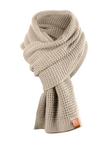 Écharpe rough - Écharpe en tricot - Écharpe longue avec finition en cuir véritable (Manufaktur13/M13), beige, taille unique