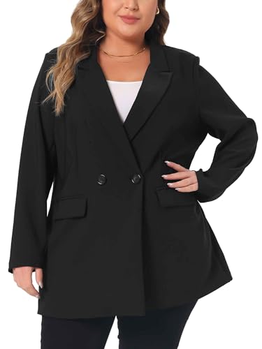 Agnes Orinda Plus Size Blazers for Women Lapel Button with Pocket Office Work Jackets Long Blazer2
