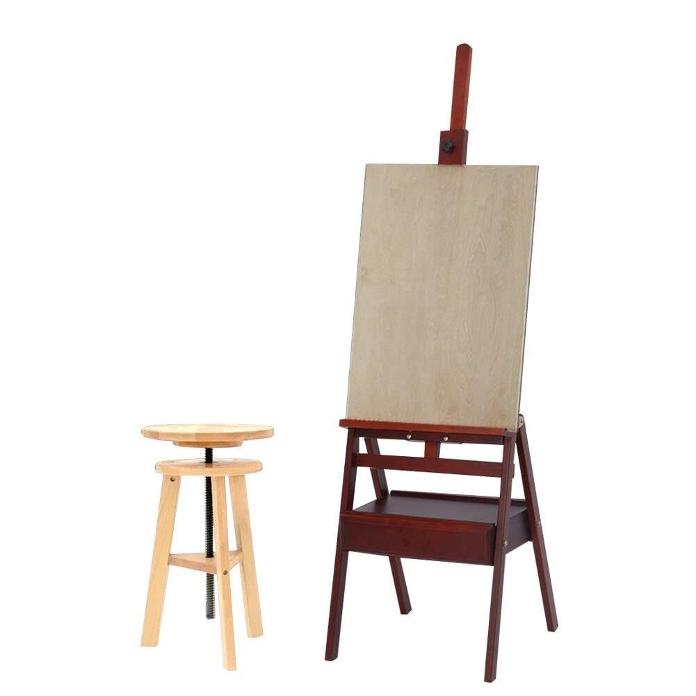 ASerZenith Artist A-Frame Studio Easel – Professional Floor Standing Easel For Painting & Sketching, Brown,One Color-Easel+Stool