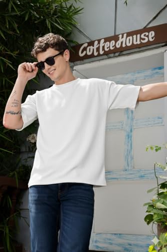 Image of Zilcon Mens Solid Unique Design Tshirt for Men - Round Neck Loose Fit Drop Shoulder Polo Mens T-Shirt
