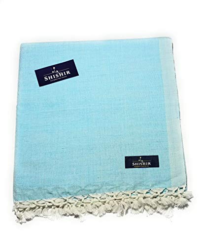 Image of SHISHIR Cotton Handloom Dull Chadar for All Season Standard Blue Easy to Carry in Traveling in Train Buses