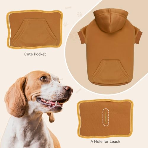 Image of Dog Hoodie Dog Sweaters for Small Dogs Solid Soft Brushed Fleece Pet Clothes Pet Hoodie Sweatshirt with Pocket(Coffee-XS)