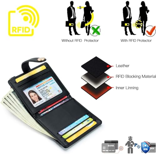 Image of VOGARD Slim Wallet for Women,RFID Blocking Bifold Credit Card Holder with Zipper Coin Pocket,ID Window & Keychain (Black)