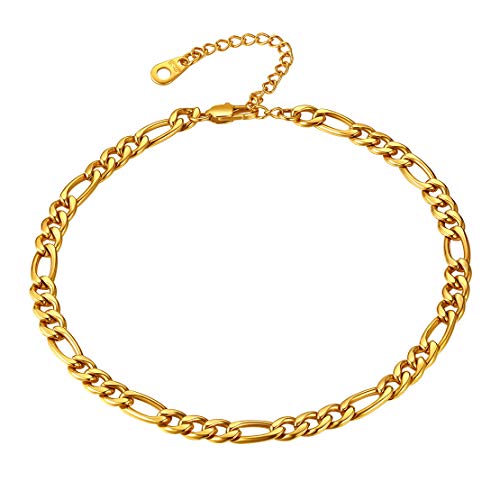 FindChic Stainless Steel Ankle Chain Bracelets for Women Cuban Curb/Figaro/Box Links Beach Foot Jewelry 8.5''-10.5'' Adjustable Anklet, with Jewelry Box 1. figaro & gold plated