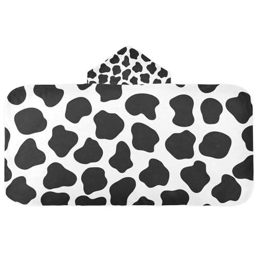 Selerdon Kids Beach Towel for Boys Girls, Black Cow Print Bath Towel Wrap, Baby Hooded Towels, Toddler Soft Pool Swim Towels