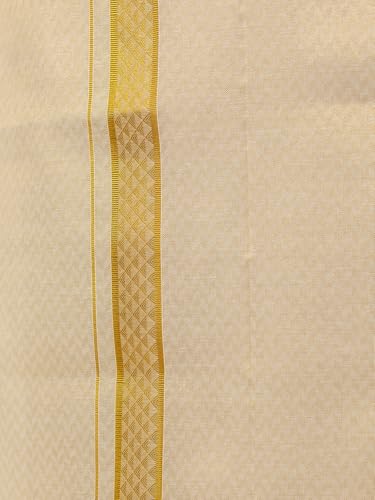 Image of RAMRAJ COTTON Men Gold Tissue Jacquard Full Sleeves Shirt with Matching Dhoti Set