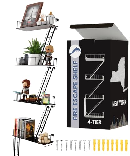 VERSATILE KAS 4-Tier Metal Fire Escape Wall Shelf | 30' NYC Industrial Floating Shelves for Action...