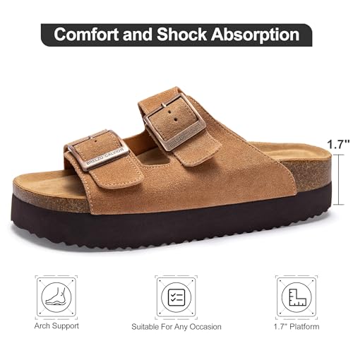 Image of Platform Sandals Women Suede Sandals Arch Support Summer Slides with Adjustable Buckle Open Toe