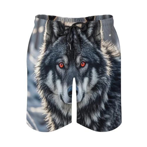 Mens Shorts Big Black Wolf with Red Eyes Men Swim Trunks Quick-Dry Beach Shorts with Drawstring Pocket Bathing Suit4