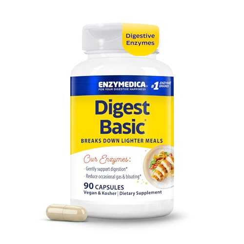 Enzymedica Digest Basic, Digestive Enzymes for Sensitive Stomachs, Offers Fast-Acting Gas & Bloating Relief, 90 Count
