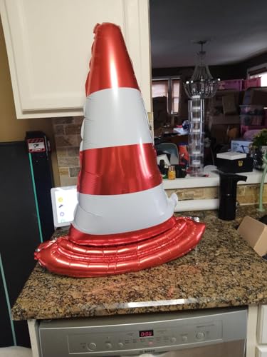 Image of Atpata Funky 35inch 3D Traffic Safety Cones Foil Balloons ? Self-Standing Decorations for Emergency Vehicles, Construction Theme, Birthday Boy Race Themed Party, Baby Shower Traffic Party Supplies (2)