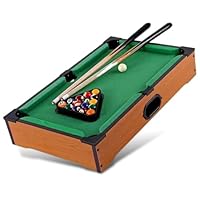 FISHTEC - Mini-Amerikanischer Billardtisch, mobiler Mini-Billardtisch, grüner Filzüberzug, 2 Queues, 16 Kugeln, Dreieck und Kreide, helle Holzfarbe, Erwachsene, 51 x 34 x 9,5 cm