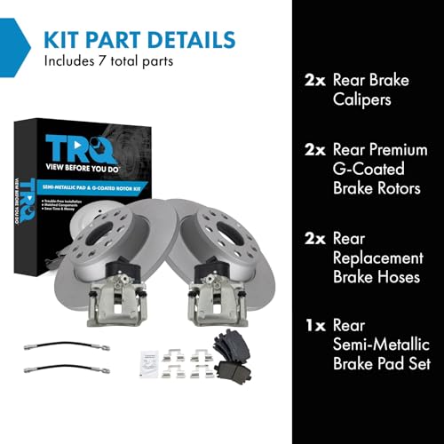 Image of TRQ Rear Brake Pad and Rotor Set Semi Metallic Coated Rotors Calipers Compatible with 2009-2016 Volkswagen CC 2009-2017 Tiguan 2018 Tiguan Limited