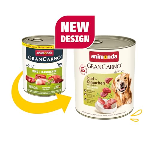 animonda GranCarno Hunde Nassfutter mit Rind + Kaninchen mit Kräutern (6 x 800 g), getreidefreies Hundenassfutter ohne Zucker, für ausgewachsene Hunde, mit fleischigen Zutaten