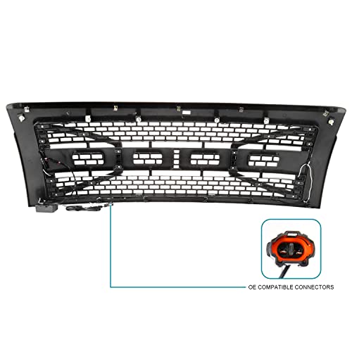 Spec-D Tuning Carbon Fiber Look Front Mesh Hood Grille W/Led Light Bar Compatible With 2009-2014 Ford F150 Truck #TOP3
