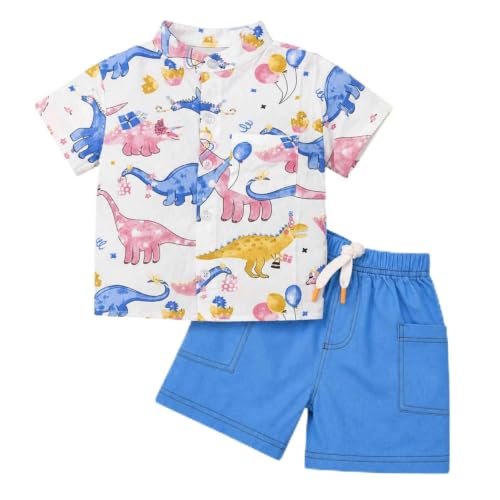 Image of Googo Gaaga Baby Boys Half Sleeve Dinosaur Printed Cotton Shirt with Shorts Clothing Set for Kids