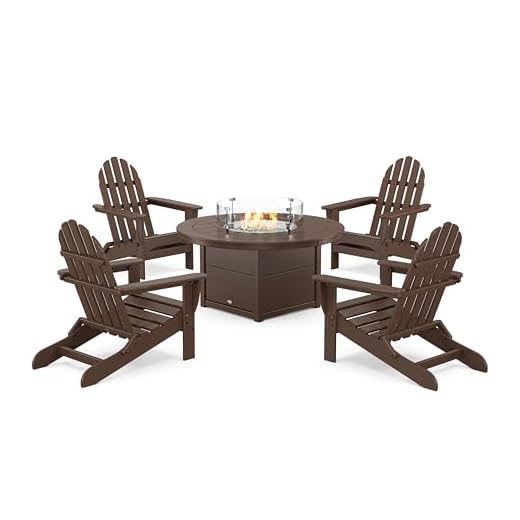 POLYWOOD® Classic Folding Adirondack 6-Piece Conversation Set with Fire Pit Table (Mahogany)