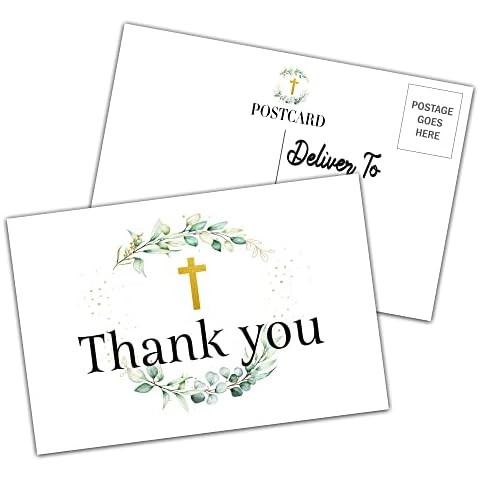Watercolor Greenery, Baptism Thank You Postcard, Perfect for Christening, First Communion, Religious Celebration, Baby Shower - (XLgxk-004) Cover