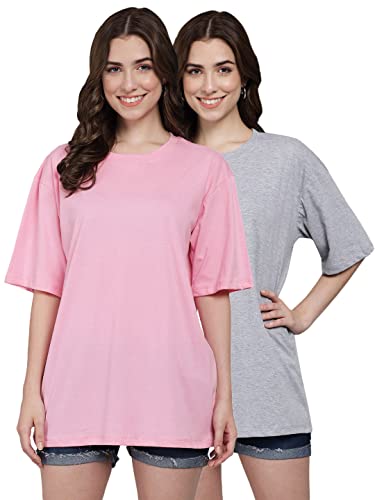 Image of FUNDAY FASHION Women Cotton Half Sleeve Printed Oversized Relaxed Fit T-Shirts /Girls (Pack Of 2)