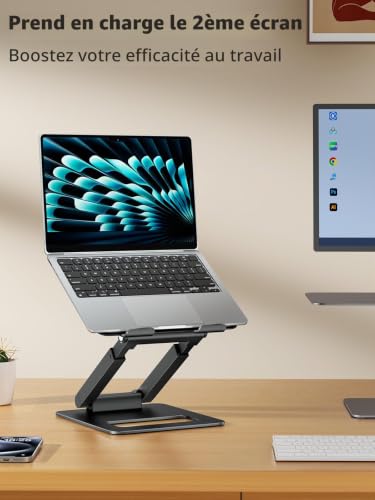 Tounee Support pour Ordinateur Portable, Support PC Ergonomique Hauteur Réglable de 2,1” à 21", pour Jusqu'à 22 Livres de MacBook,Toutes Ordinateur Portable 10-17 Pouces,Noir – vue 8