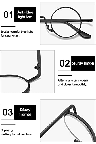 KOOSUFA Small Round Blue Light Blocking Reading Glasses for Women Men Retro Metal Lightweight Computer Readers Eyewear Nerd Eyeglasses Black 1.5 - Image 4