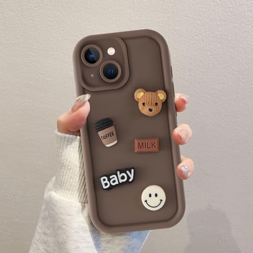 Coalbooliy Custodia per iPhone 17 6,3'', Cellulare Marrone Silicone Morbido Cover per telefono Aesthetic Modello Orsetto di peluche 3D Disegni Protezione Fotocamera Antiurto Case, 01