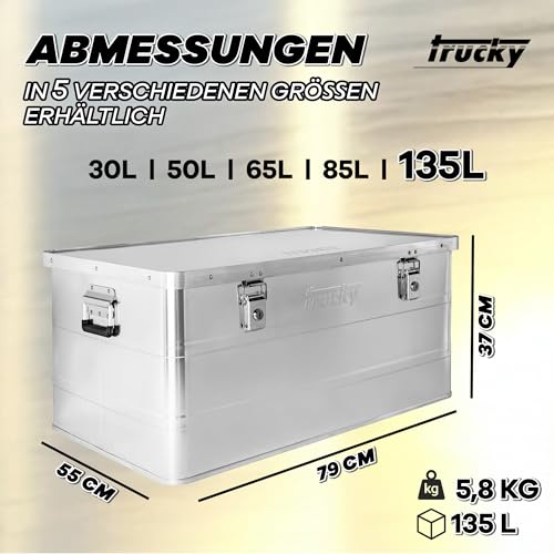 Trucky Aluminium Box mit Deckel Silber Alu Kiste Alukiste Auswahl Transportbox Metallbox Aufbewahrungsbox Boxen Abschliessbar Metallkiste, Größe:135 L
